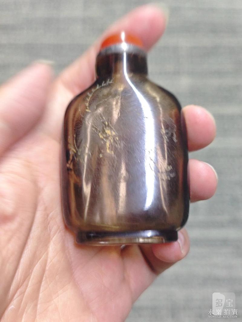 清 茶晶暗刻龙纹鼻烟壶 - 图6